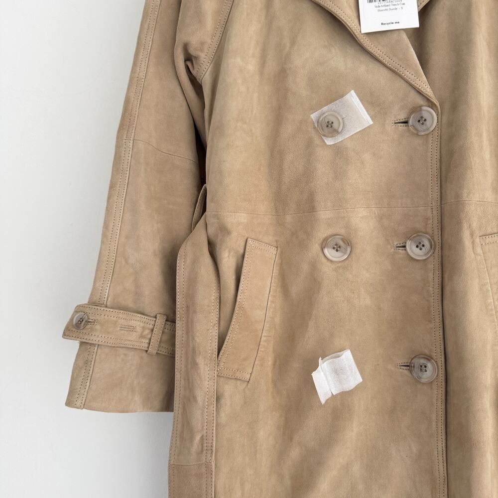 Reformation Veda Leather Jacket Small Tan Suede Trench Coat Belted Double Breast - Picture 4 of 12